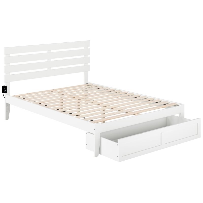 AFI Oxford Solid Wood Queen Platform Bed with Foot Drawer in White