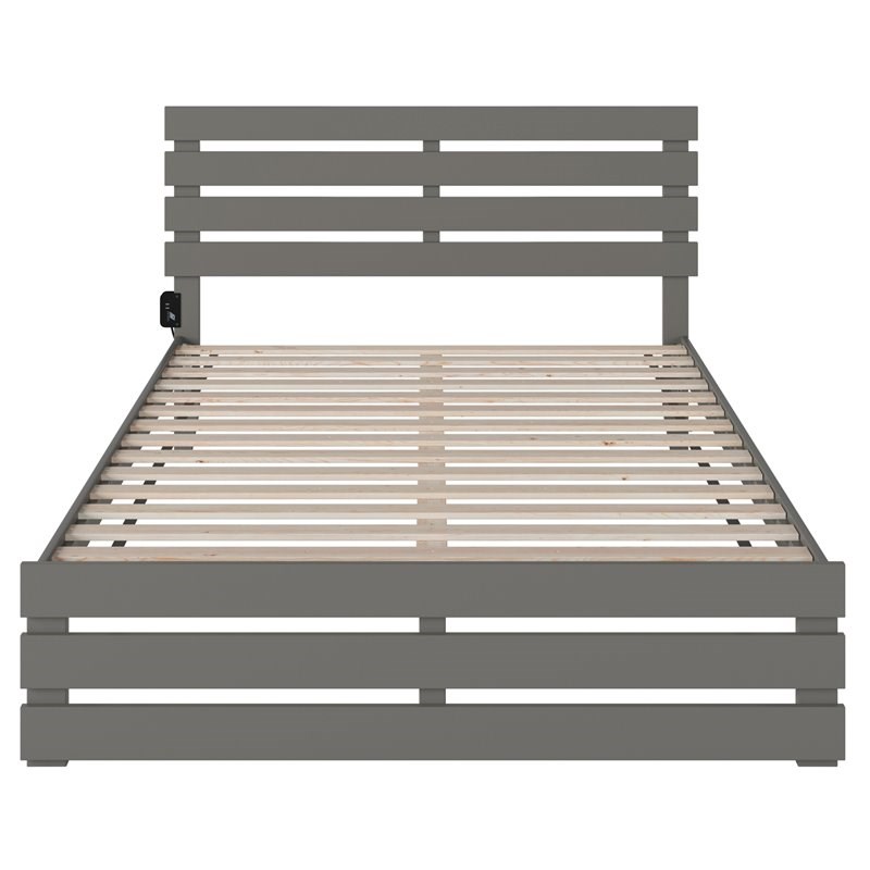 AFI Oxford Solid Wood Queen Bed with Footboard with USB Charging Station in Gray