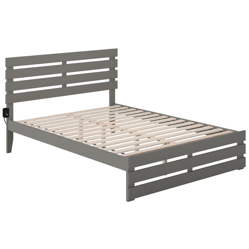 AFI Oxford Solid Wood Queen Bed with Footboard with USB Charging Station in Gray