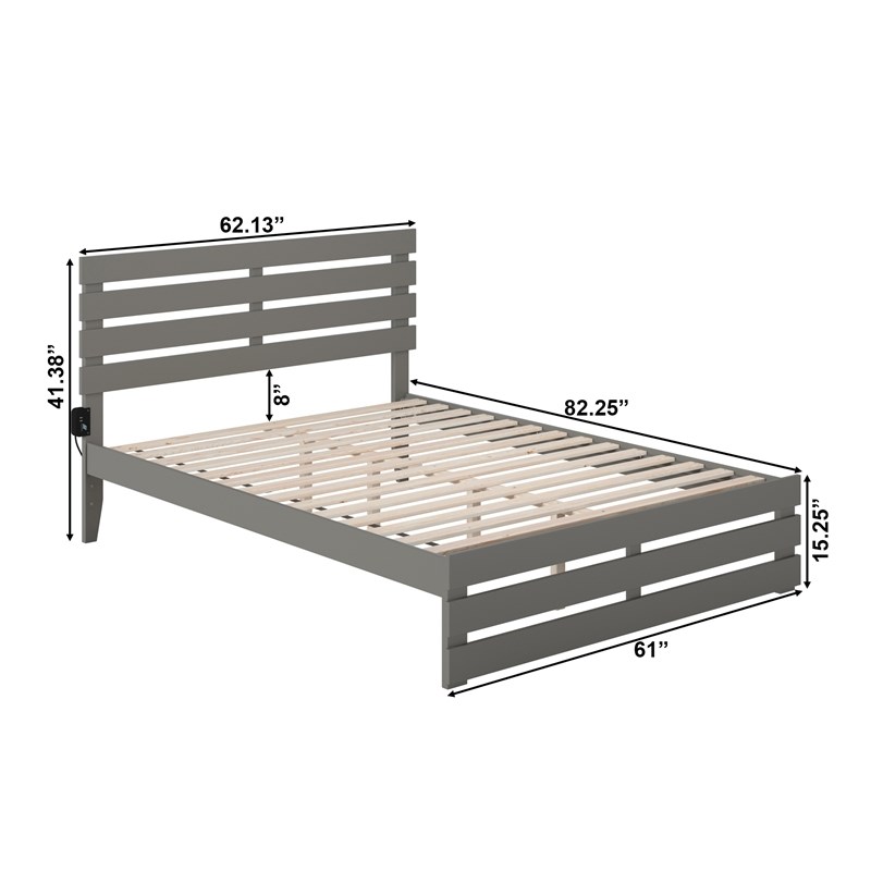 AFI Oxford Solid Wood Queen Bed with Footboard with USB Charging Station in Gray