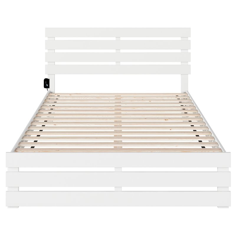 AFI Oxford Solid Wood Queen Bed with Footboard with USB Charger in White