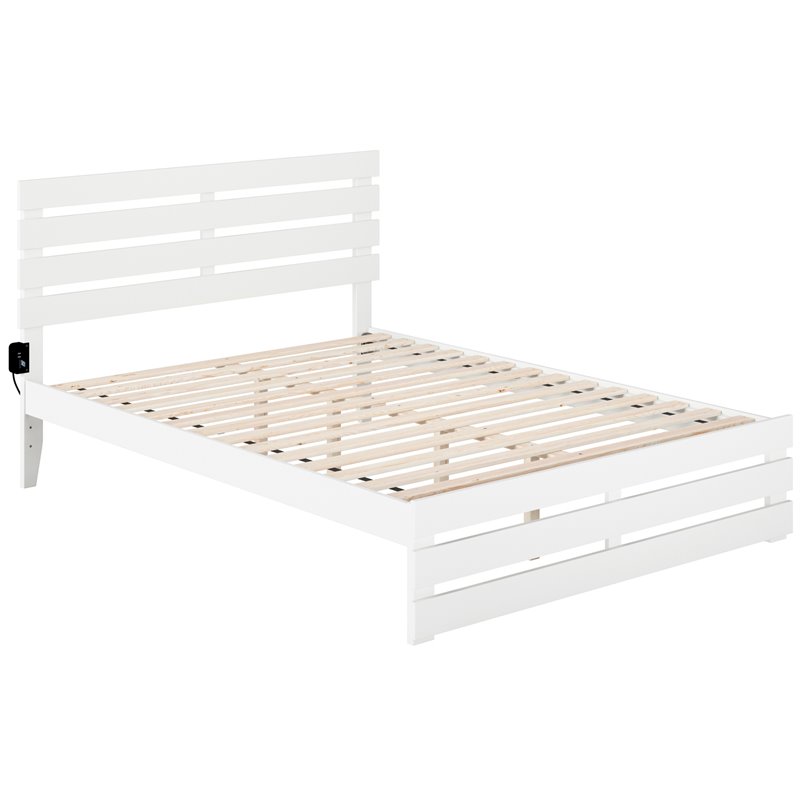 AFI Oxford Solid Wood Queen Bed with Footboard with USB Charger in White