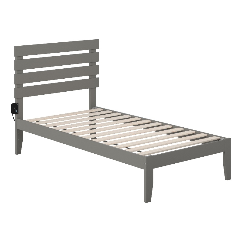 AFI Oxford Solid Wood Twin Platform Bed with USB Charger in Gray