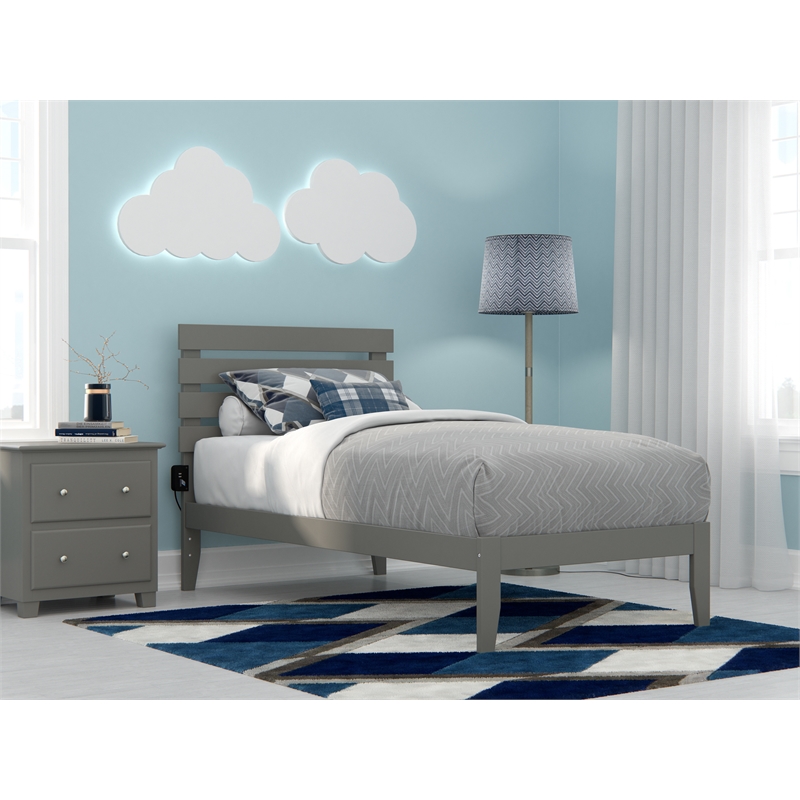 AFI Oxford Solid Wood Twin Platform Bed with USB Charger in Gray