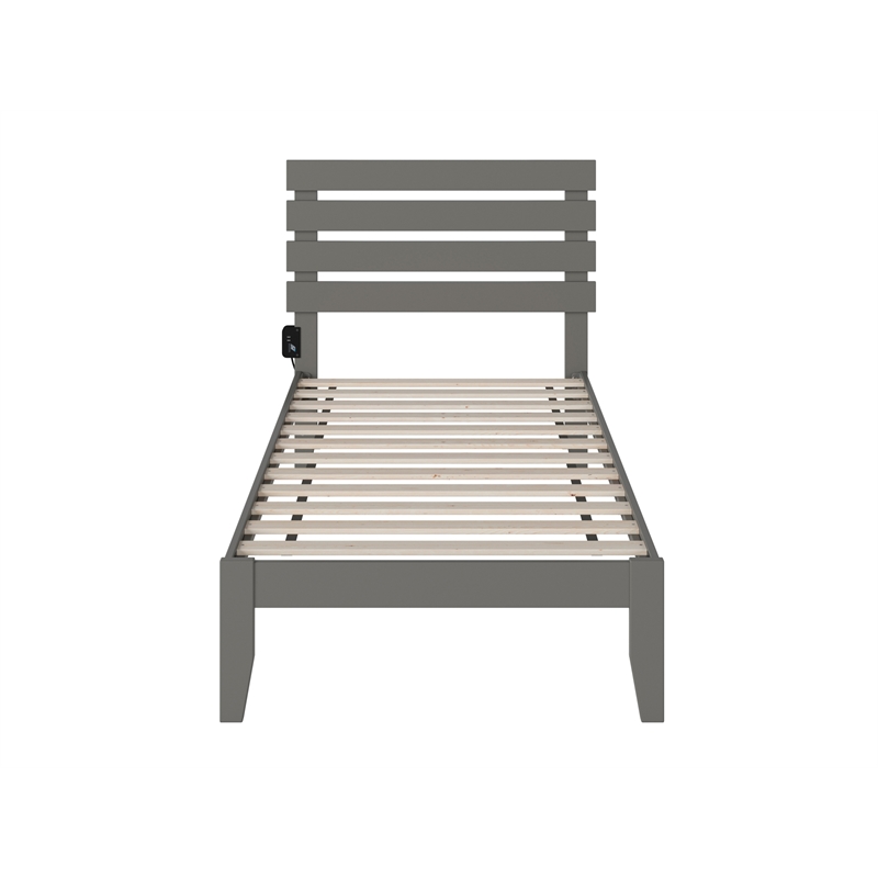 AFI Oxford Solid Wood Twin Platform Bed with USB Charger in Gray