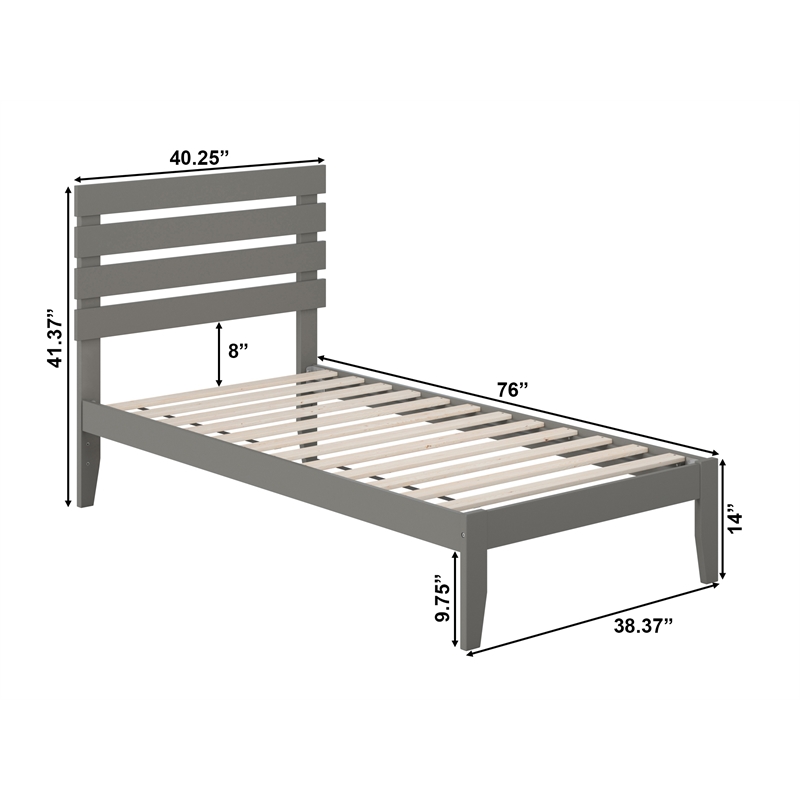 AFI Oxford Solid Wood Twin Platform Bed with USB Charger in Gray