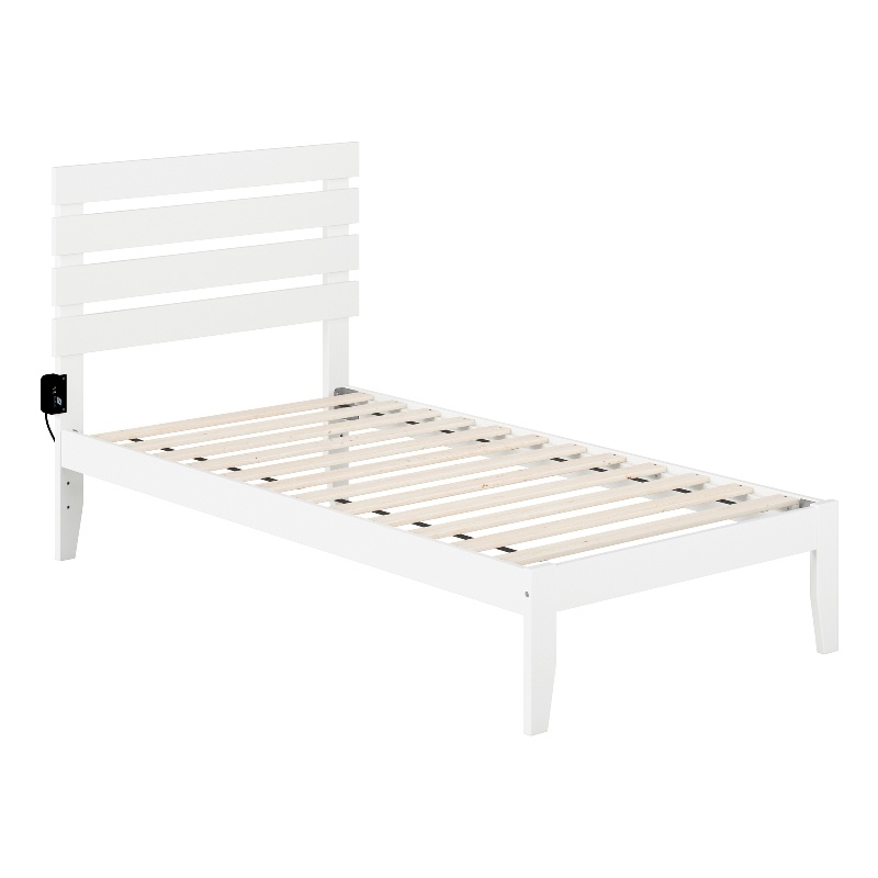 AFI Oxford Solid Wood Twin Platform Bed with USB Charging Station in White