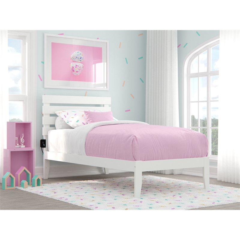 AFI Oxford Solid Wood Twin Platform Bed with USB Charging Station in White