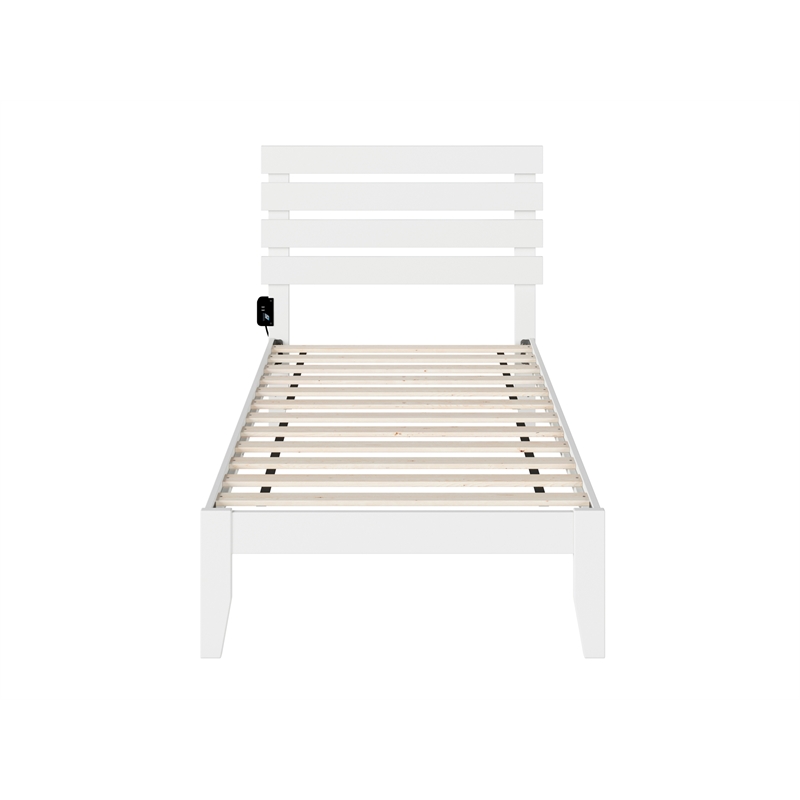 AFI Oxford Solid Wood Twin Platform Bed with USB Charging Station in White