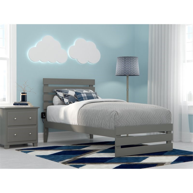 AFI Oxford Solid Wood Twin Bed with Footboard with USB Charging Station in Gray