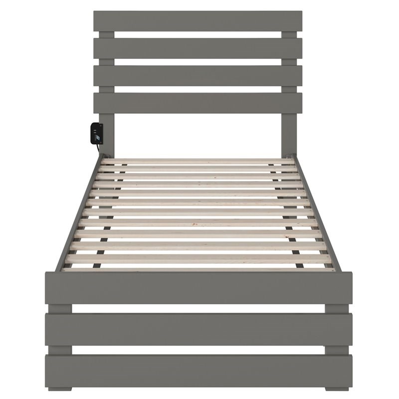 AFI Oxford Solid Wood Twin Bed with Footboard with USB Charging Station in Gray