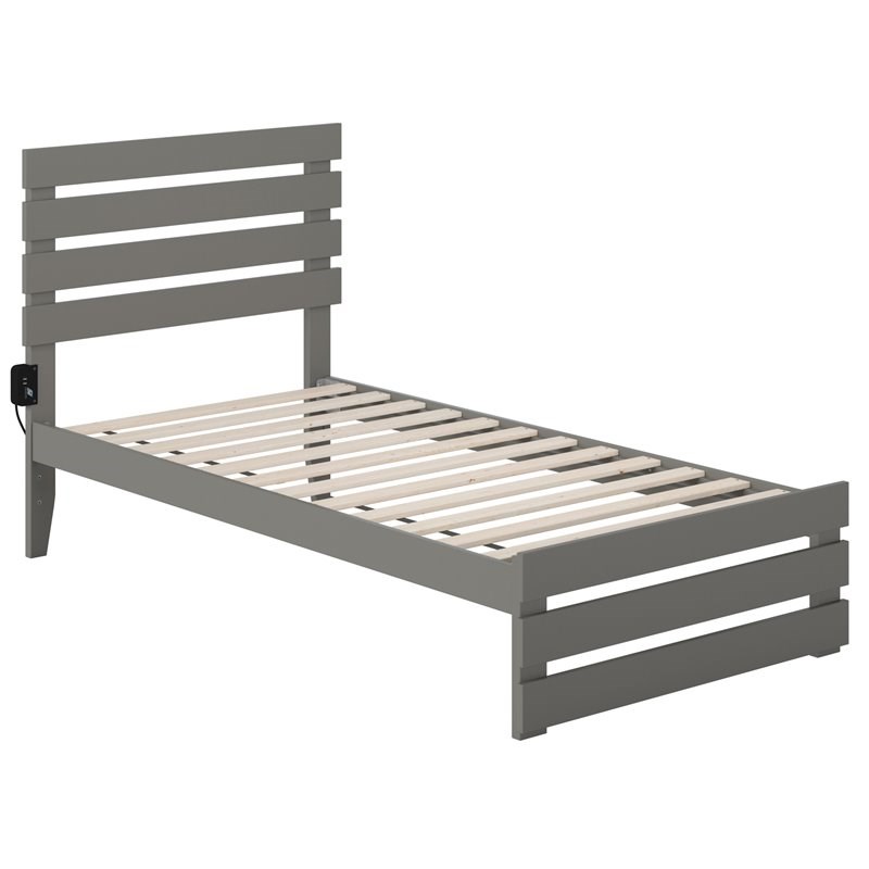 AFI Oxford Solid Wood Twin Bed with Footboard with USB Charging Station in Gray