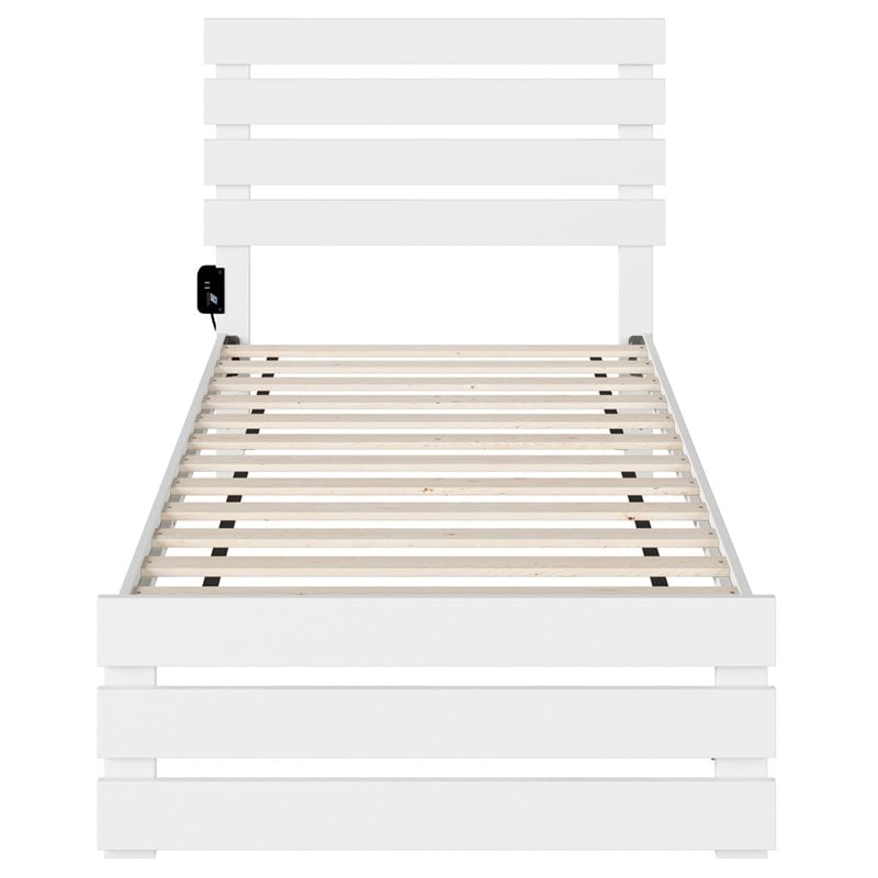 AFI Oxford Solid Wood Twin Bed with Footboard with USB Charger in White