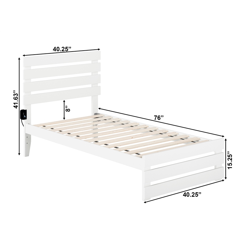 AFI Oxford Solid Wood Twin Bed with Footboard with USB Charger in White
