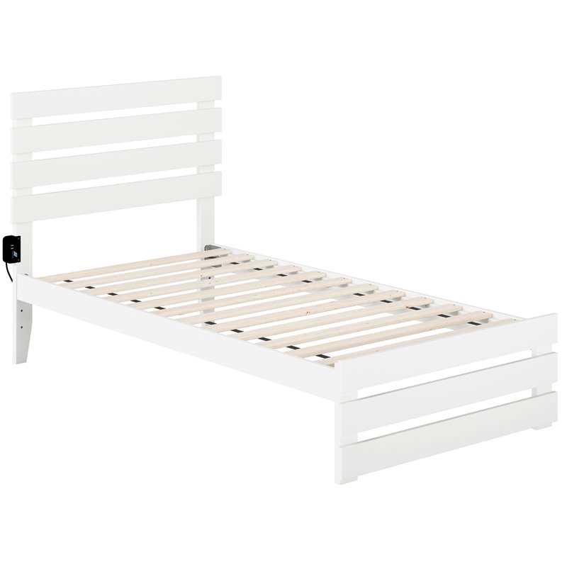AFI Oxford Solid Wood Twin Bed with Footboard with USB Charger in White