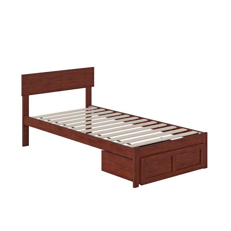 AFI Boston Solid Wood Modern Twin Bed with Foot Drawer in Walnut
