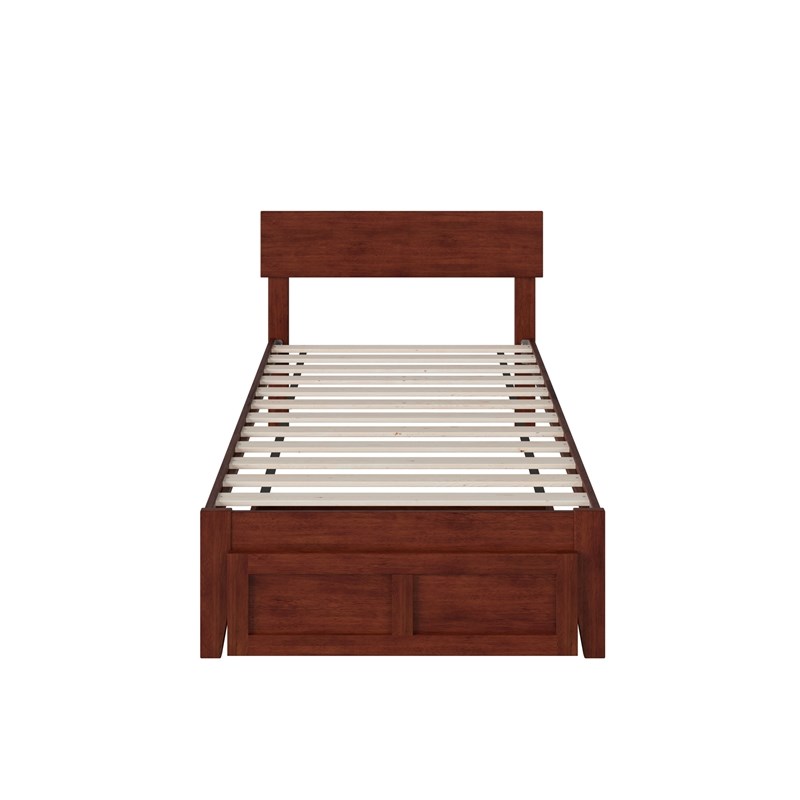 AFI Boston Solid Wood Modern Twin Bed with Foot Drawer in Walnut