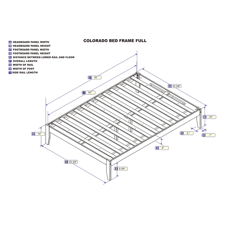 AFI Colorado Solid Wood Full Size Modern Platform Bed in Walnut