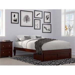 AFI Colorado Solid Wood Full Bed with Foot Drawer and USB Charger in Walnut
