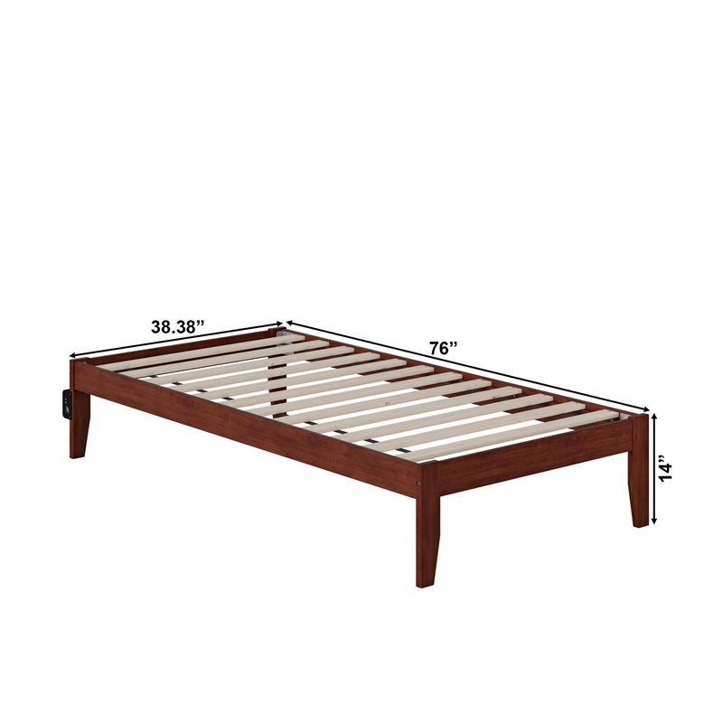 AFI Colorado Solid Wood Modern Twin Bed with USB Charger in Walnut