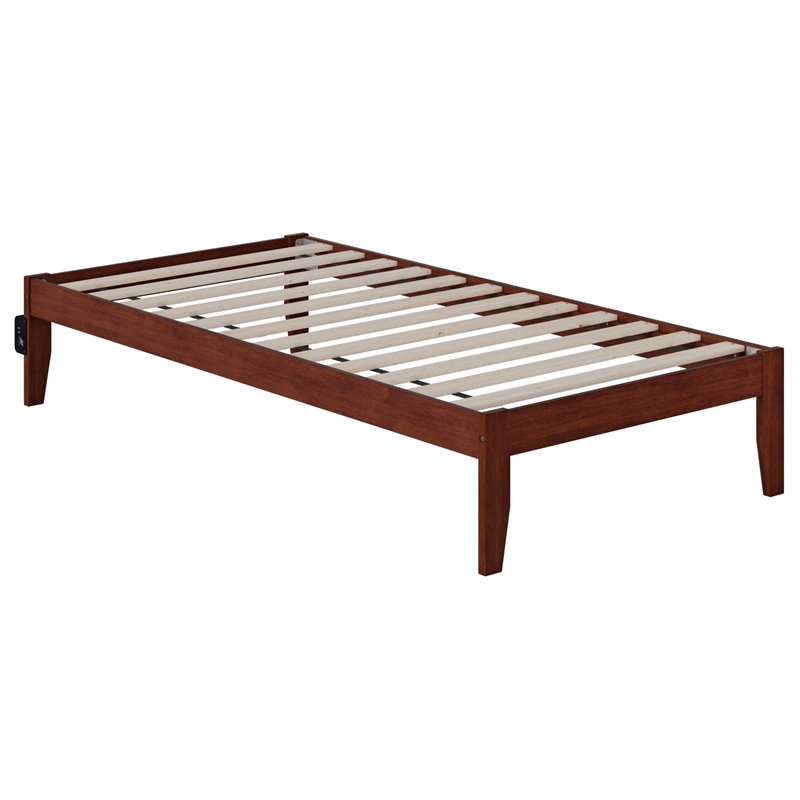 AFI Colorado Solid Wood Modern Twin Bed with USB Charger in Walnut