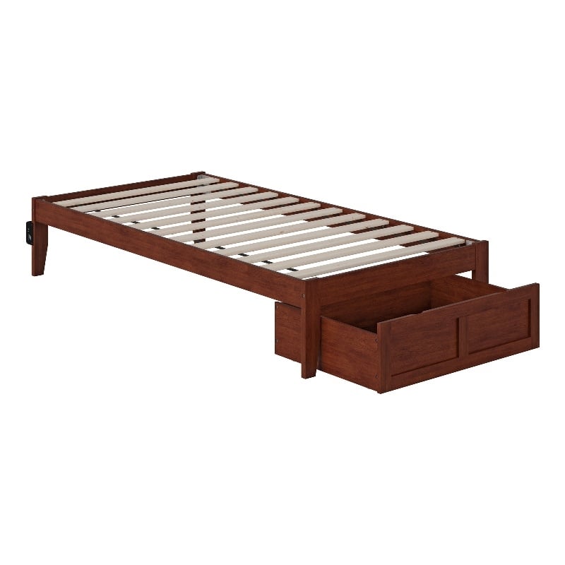 AFI Colorado Solid Wood Twin Bed with Foot Drawer with USB Charger in Walnut