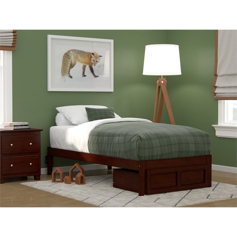AFI Colorado Solid Wood Twin Bed with Foot Drawer with USB Charger in Walnut