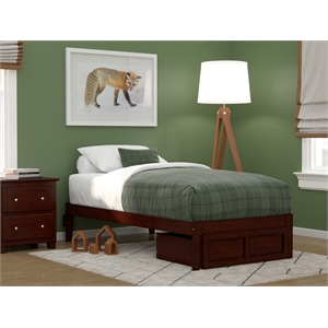 AFI Colorado Solid Wood Twin Bed with Foot Drawer with USB Charger in Walnut