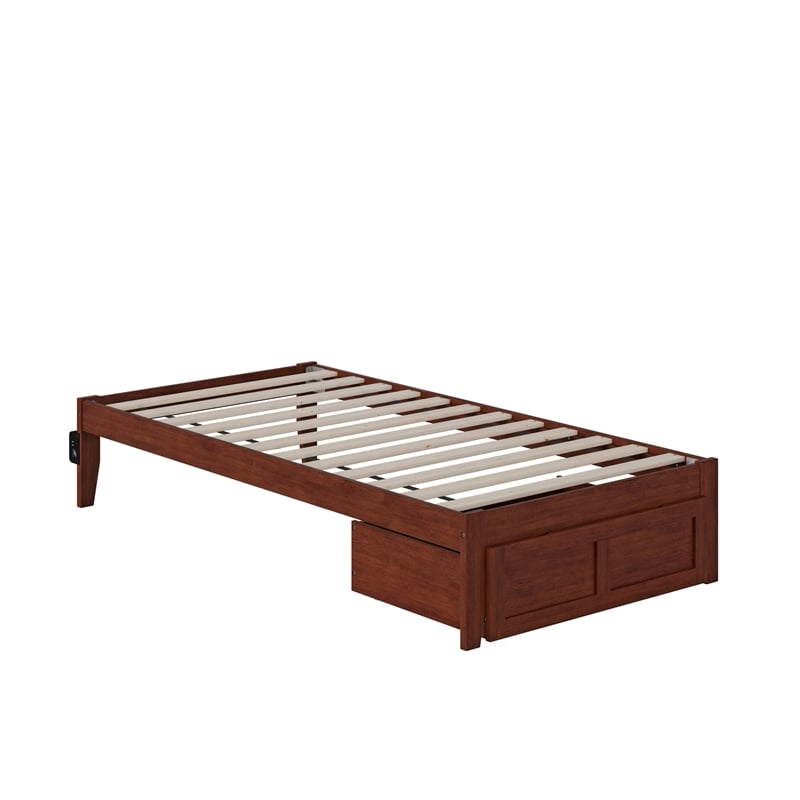 AFI Colorado Solid Wood Twin Bed with Foot Drawer with USB Charger in Walnut