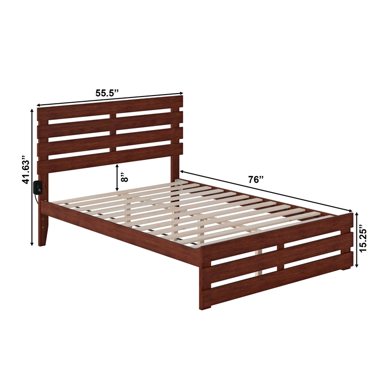 AFI Oxford Solid Wood Full Bed with Footboard and USB Charger in Walnut