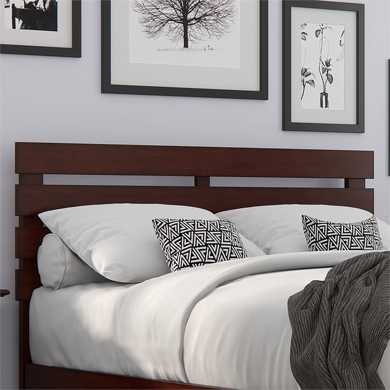 AFI Oxford Solid Wood Modern Full Size Headboard with USB Charger in Walnut