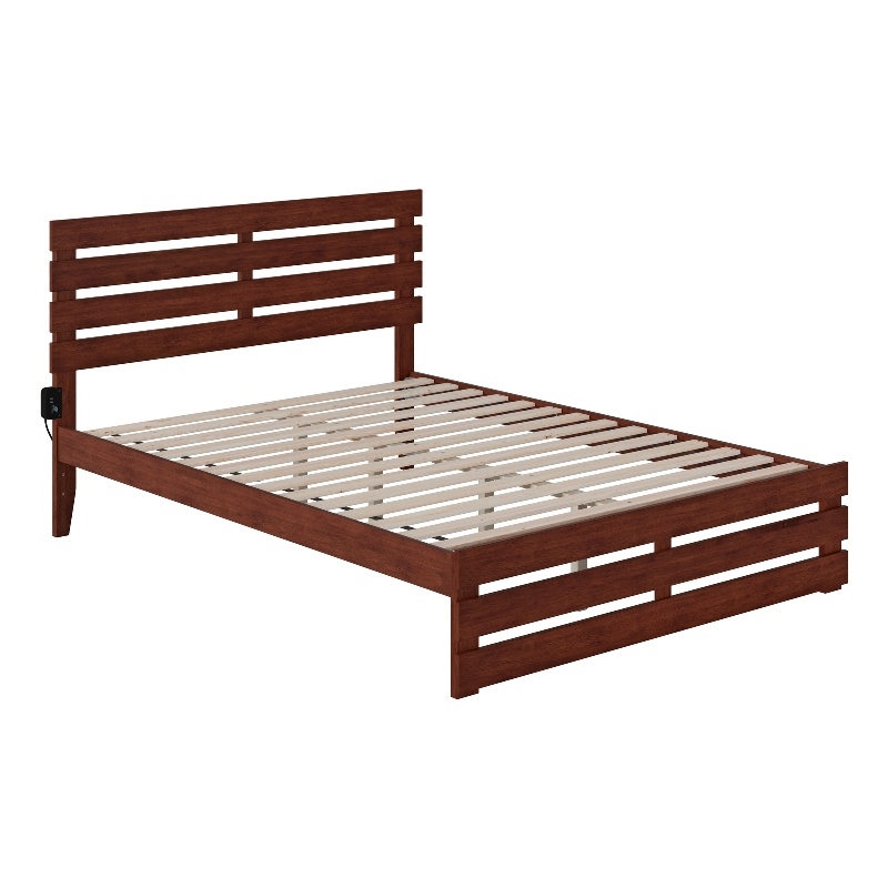 AFI Oxford Solid Wood Queen Bed with Footboard and USB Charger in Walnut