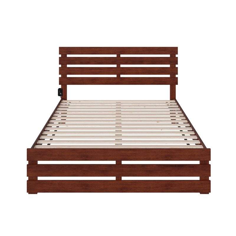 AFI Oxford Solid Wood Queen Bed with Footboard and USB Charger in Walnut
