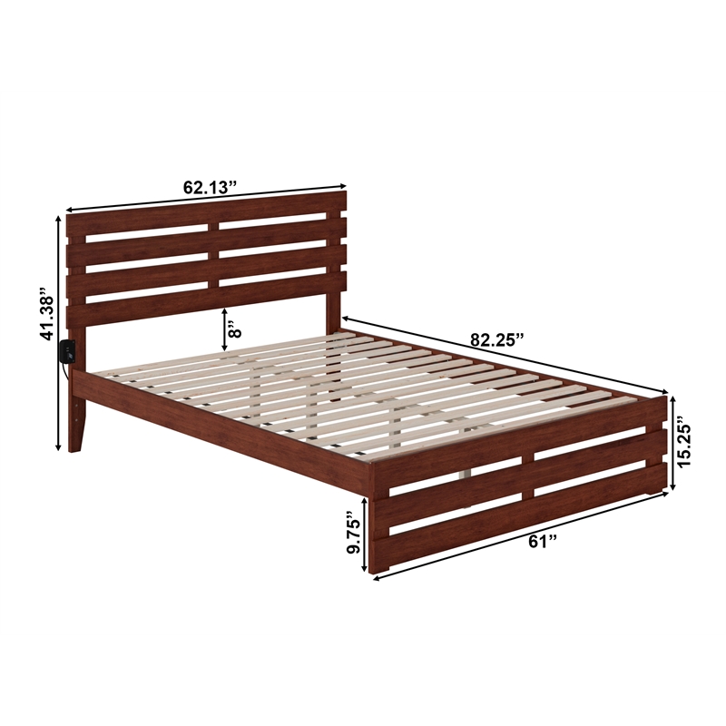 AFI Oxford Solid Wood Queen Bed with Footboard and USB Charger in Walnut