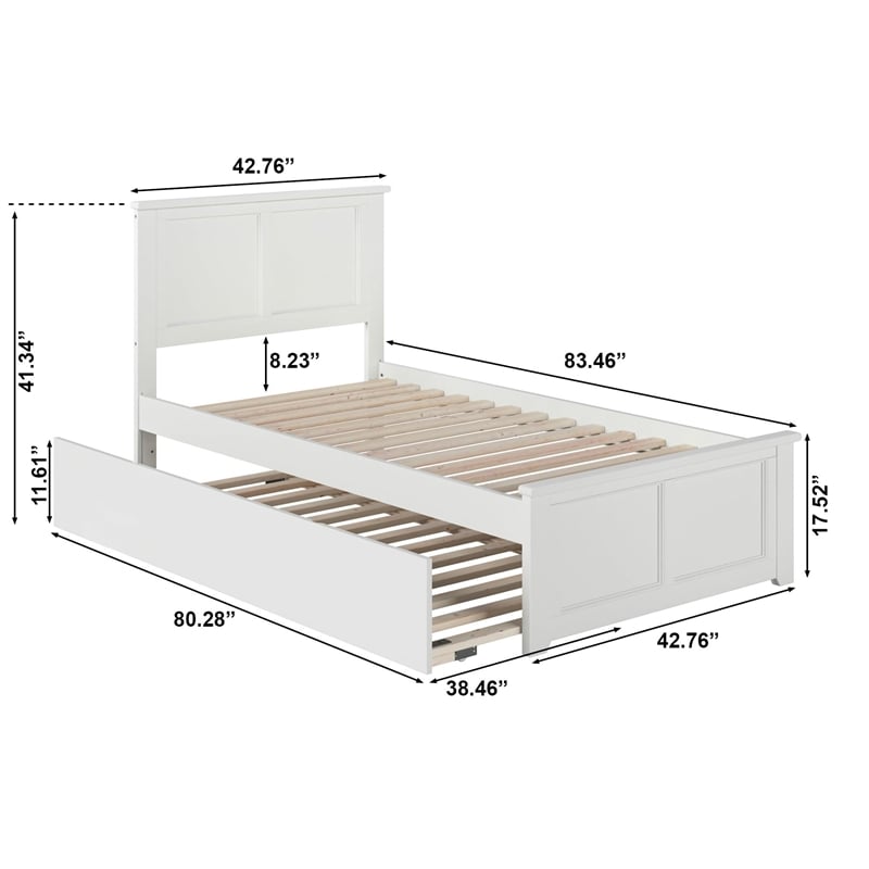 Madison Twin XL Platform Bed with Matching Footboard & Twin XL Trundle in White