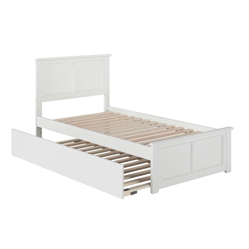 Madison Twin XL Platform Bed with Matching Footboard & Twin XL Trundle in White