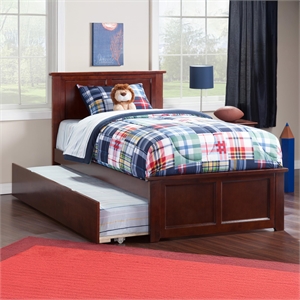 Madison Twin XL Platform Bed with Matching Footboard & Twin XL Trundle in Walnut