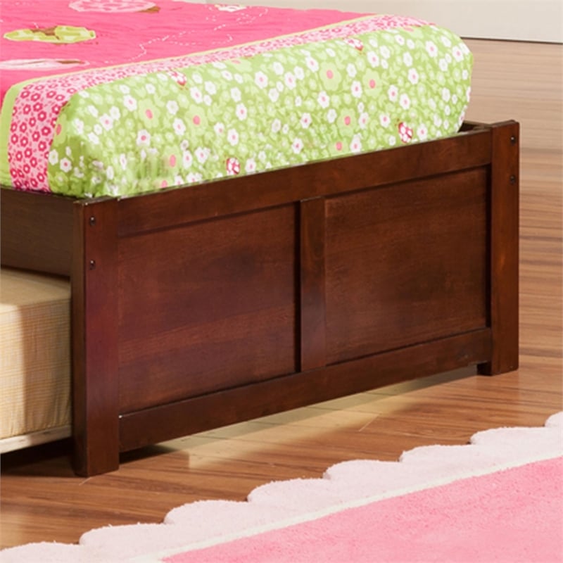 Mission Twin XL Wood Platform Bed with Footboard and Twin XL Trundle in Walnut