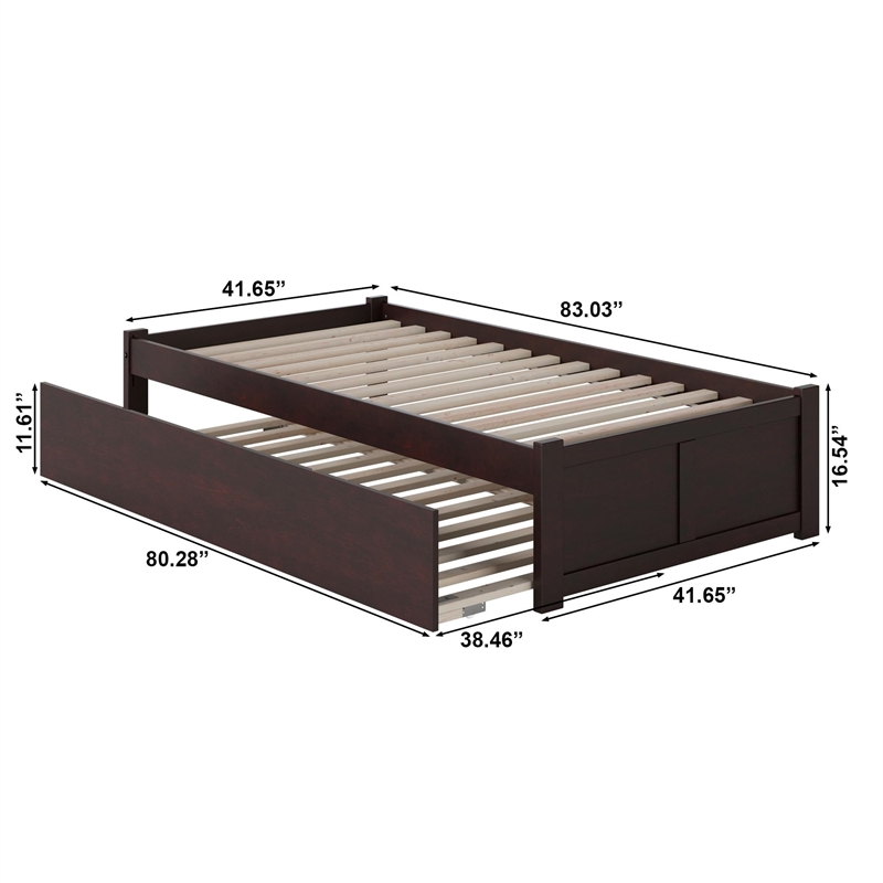 AFI Concord Twin XL Solid Wood Platform Panel Bed with Trundle in Espresso