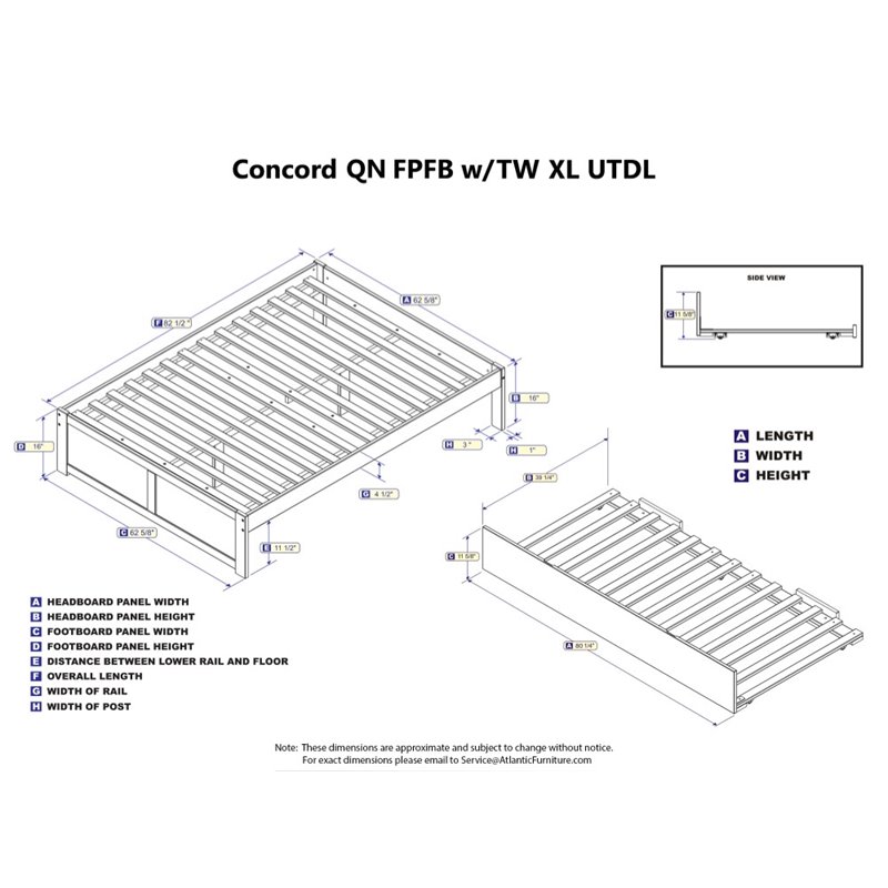 Atlantic Furniture Concord Queen Platform Panel Bed with Trundle in
