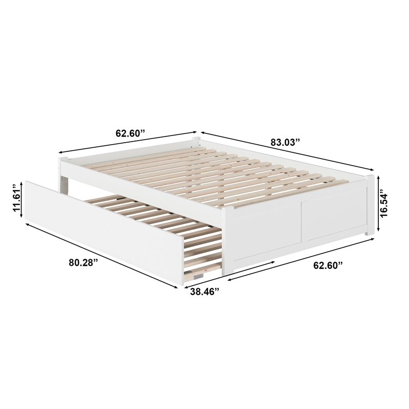 AFI Concord Queen Solid Wood Platform Panel Bed with Trundle in White