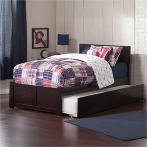 Orlando Twin XL Wood Platform Bed with Footboard and Twin XL Trundle in Espresso