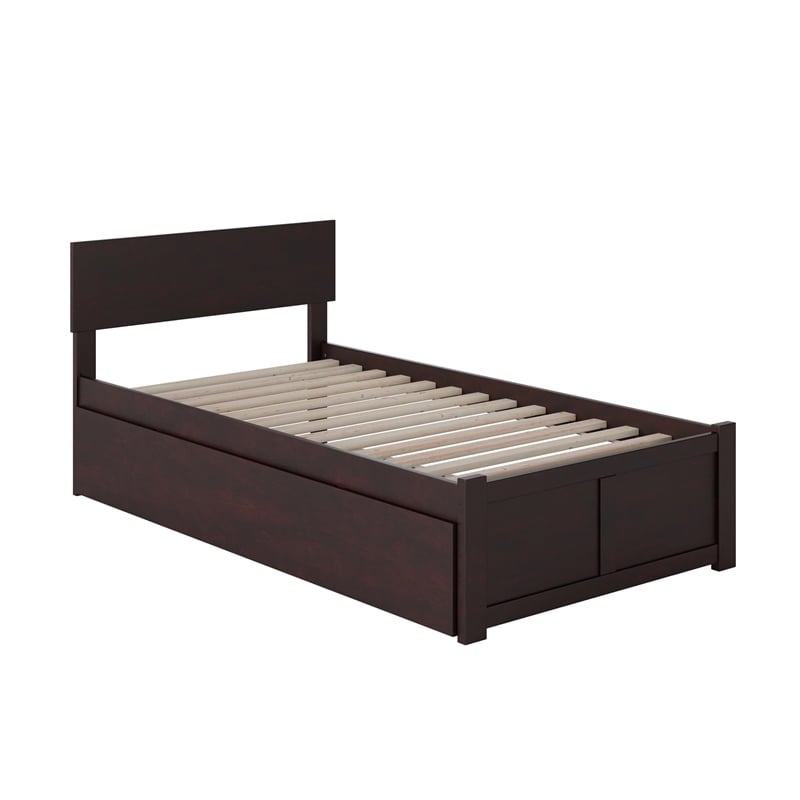 Orlando Twin XL Wood Platform Bed with Footboard and Twin XL Trundle in Espresso