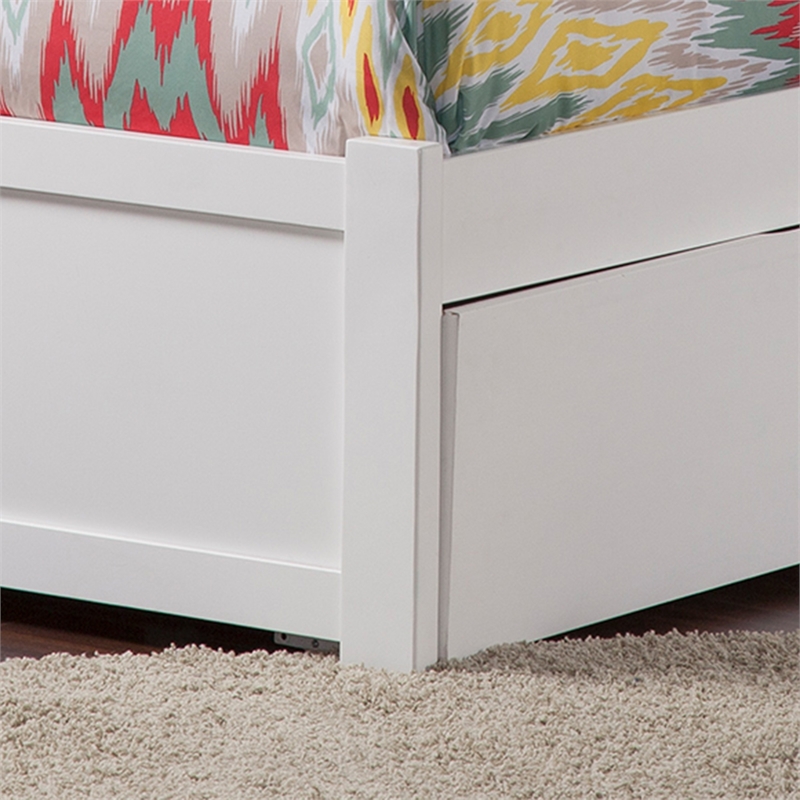 Orlando Twin XL Wood Platform Bed with Footboard and Twin XL Trundle in White