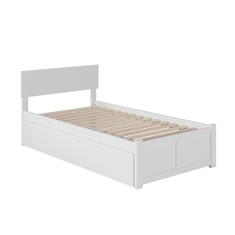 Orlando Twin XL Wood Platform Bed with Footboard and Twin XL Trundle in White