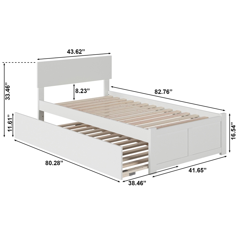 Orlando Twin XL Wood Platform Bed with Footboard and Twin XL Trundle in White