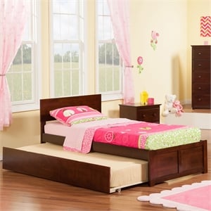 Orlando Twin XL Wood Platform Bed with Footboard and Twin XL Trundle in Walnut