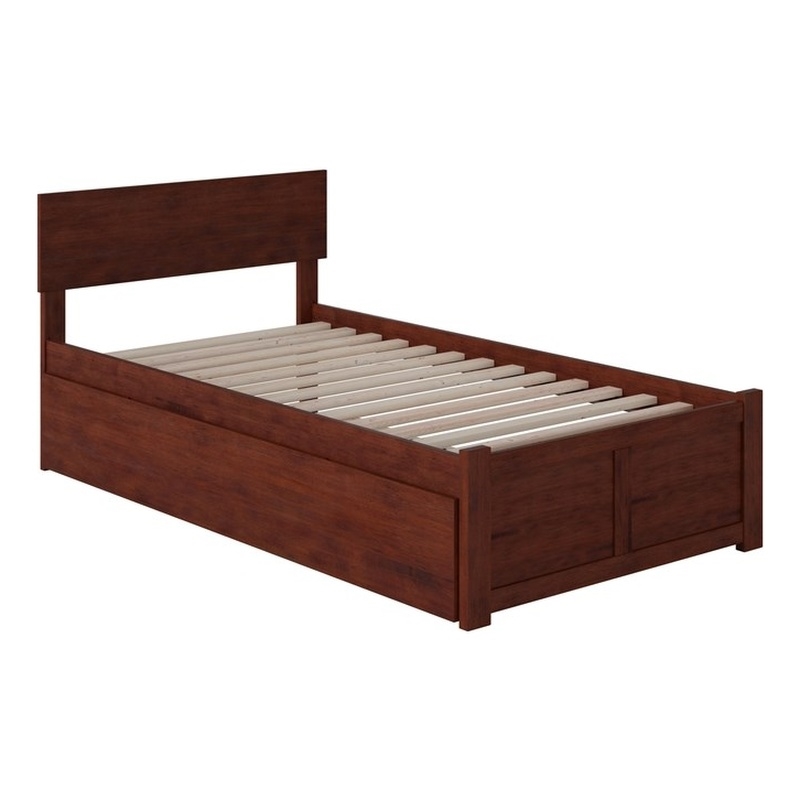 Orlando Twin XL Wood Platform Bed with Footboard and Twin XL Trundle in Walnut