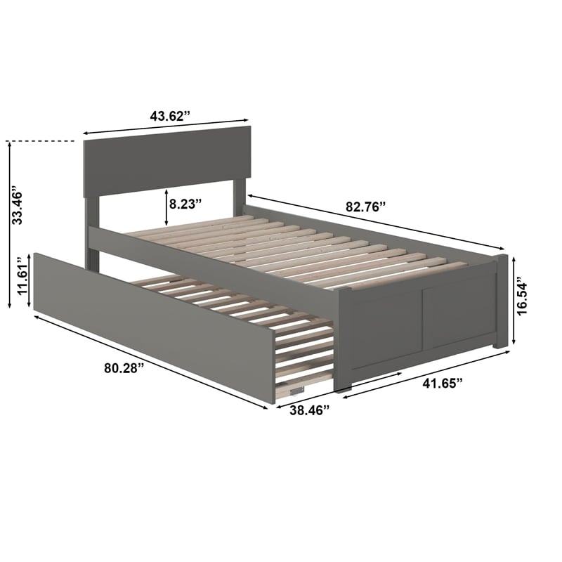 Orlando Twin XL Wood Platform Bed with Footboard and Twin XL Trundle in Grey