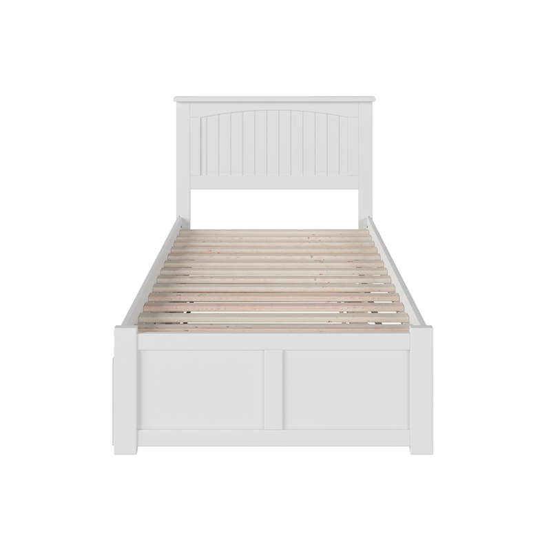 Nantucket Twin XL Wood Platform Bed with Footboard and Twin XL Trundle in White